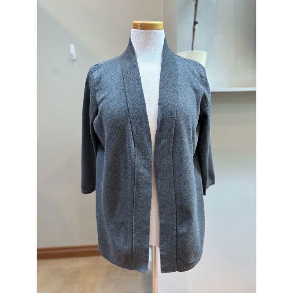 Spring & Mercer L charcoal open front cotton blend 3/4 sleeve hip length cardiga